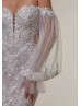 Strapless Lace Tulle Glitter Wedding Dress With Detachable Sleeves
